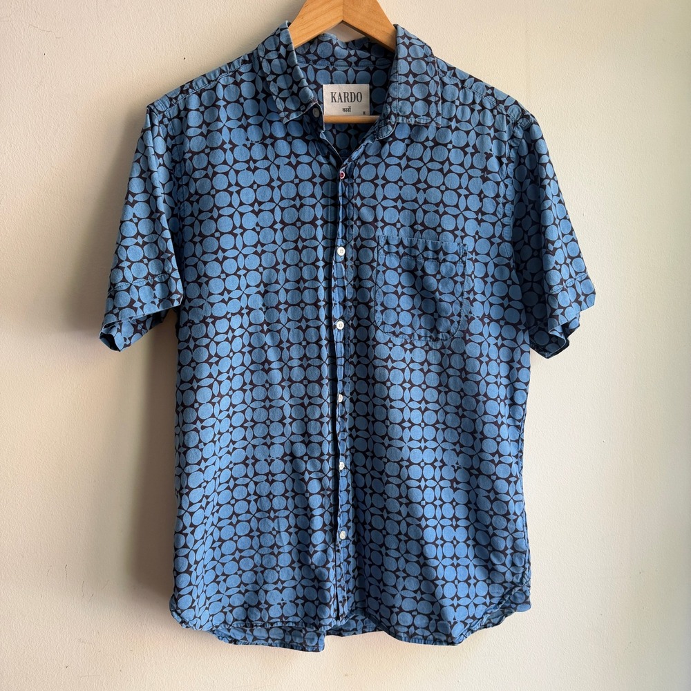 Kardo Handcrafted Shirt Short Sleeve Blue Medium